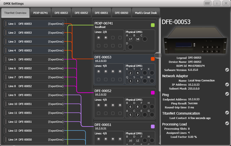 DMX Overview in DMX Settings