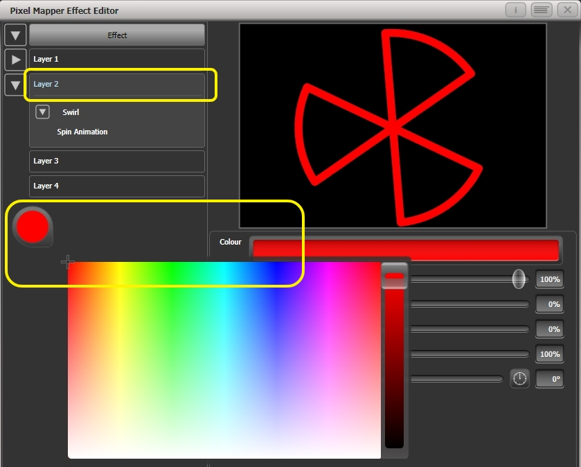 Effect Editor - Pixel Mapper - Changing Colour of Swirl to Red