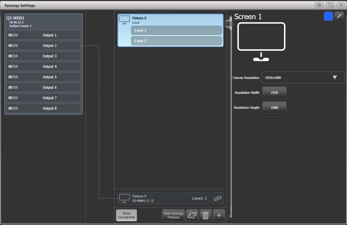 Synergy Settings Window screen settings