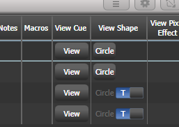 Cue List window showing tracking shapes