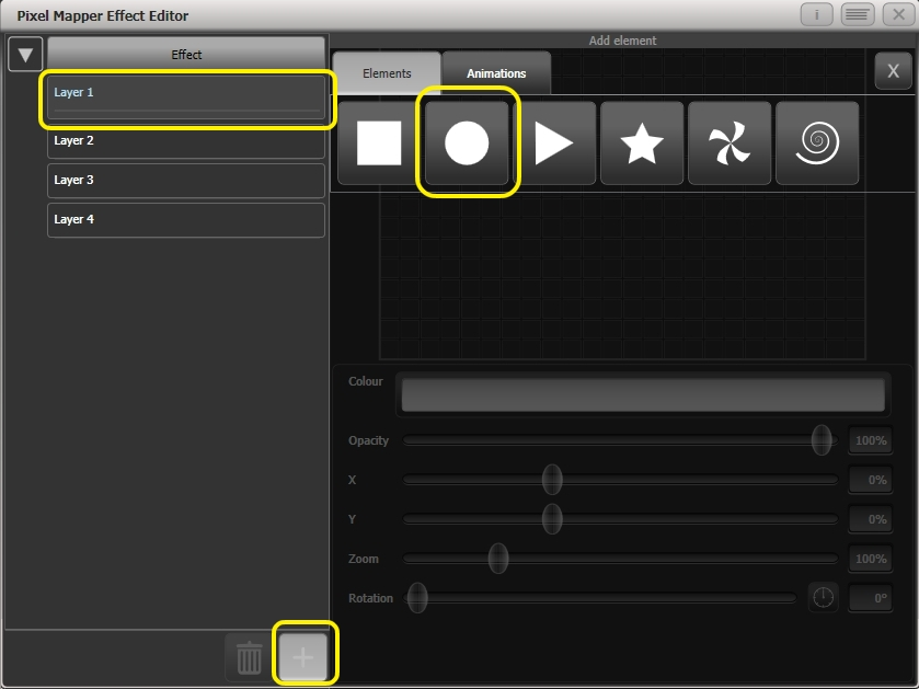 Effect Editor - Pixel Mapper - Adding a Circle to Layer 1