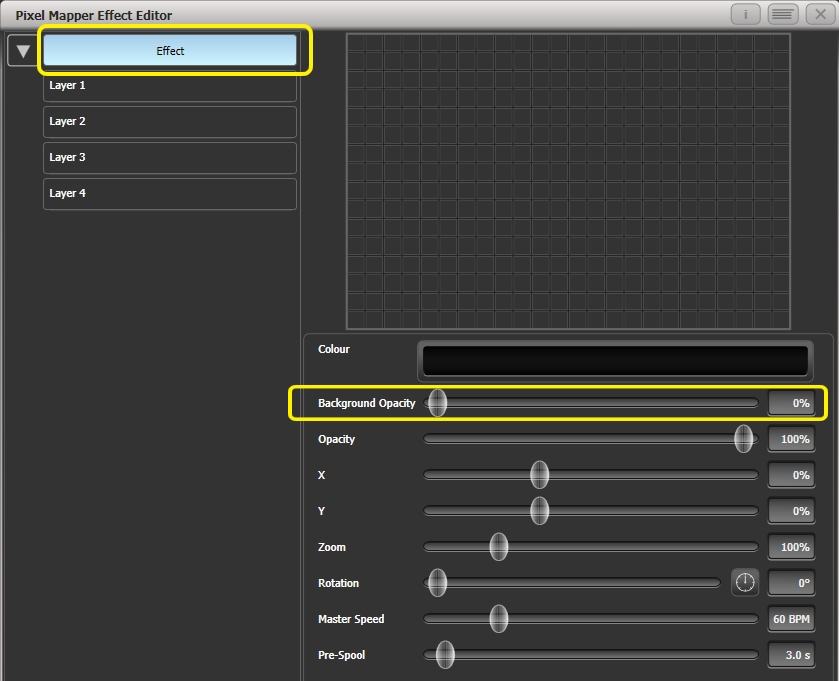 Effect Editor - Pixel Mapper - Setting Background Opacity of Effect