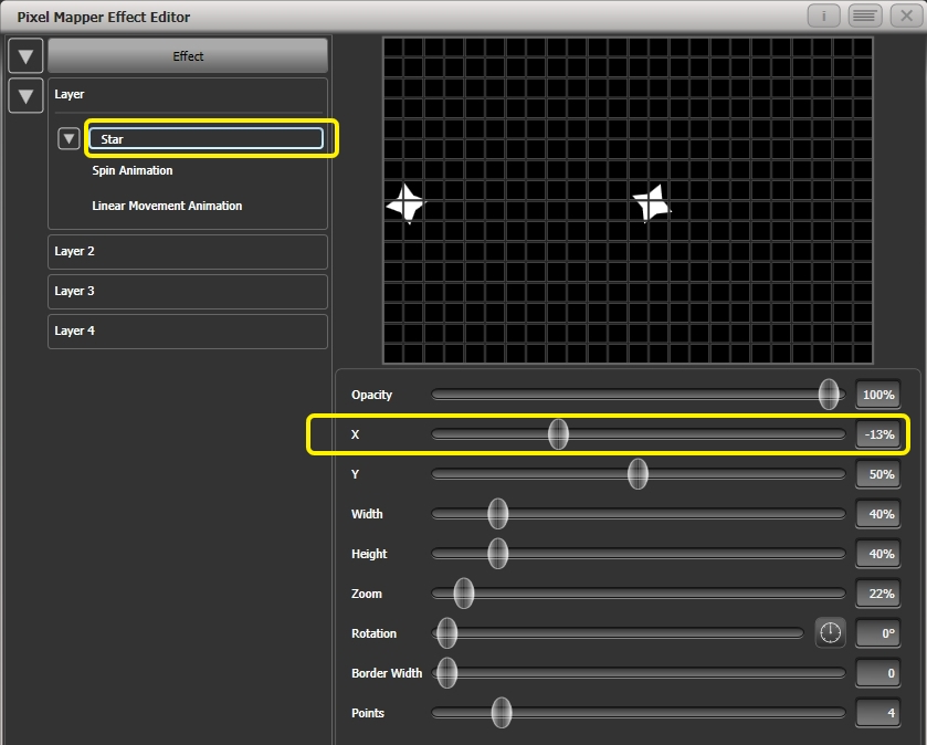 Effect Editor - Pixel Mapper - Transforming Star Element