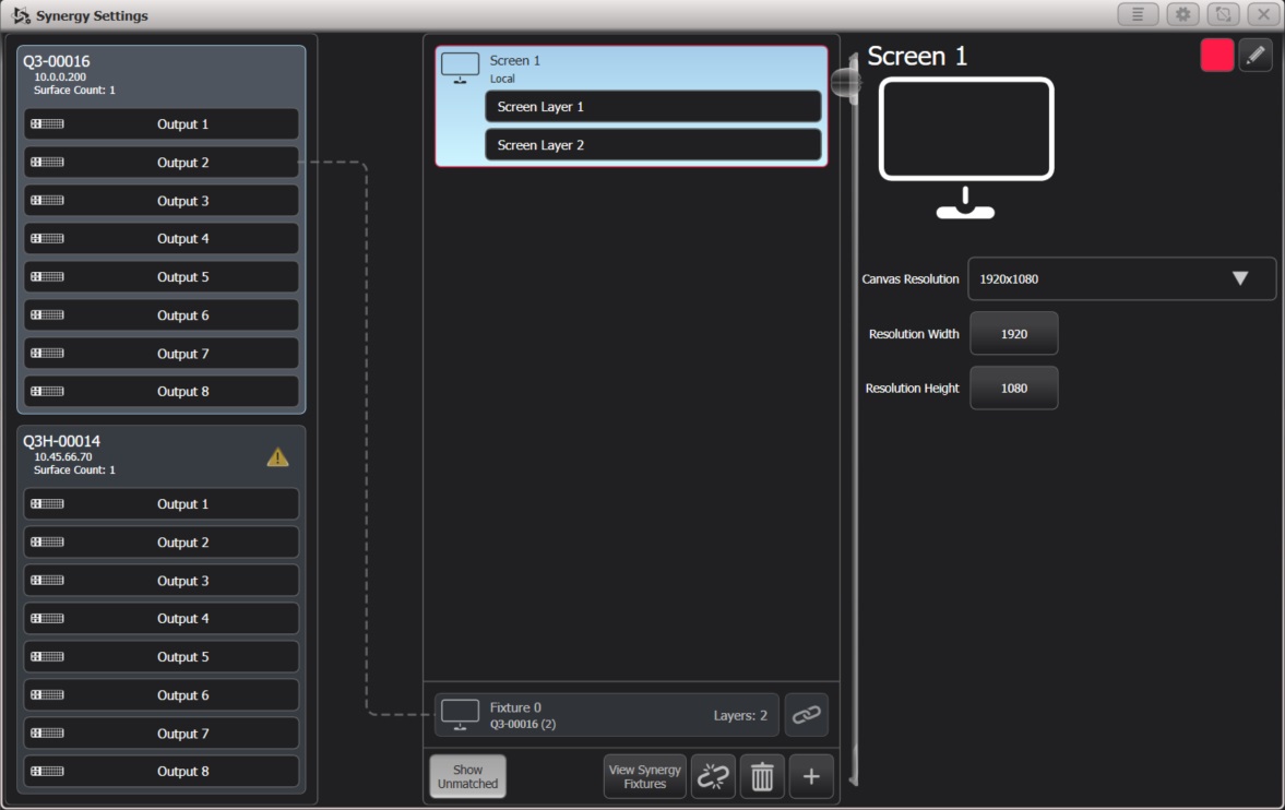 Synergy Settings Window screen settings