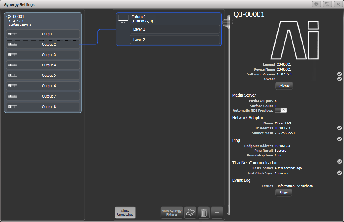 Synergy Settings Window with a linked screen