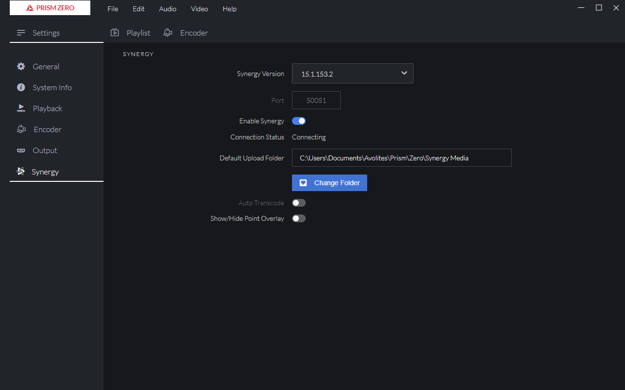 Prism Zero Settings Window